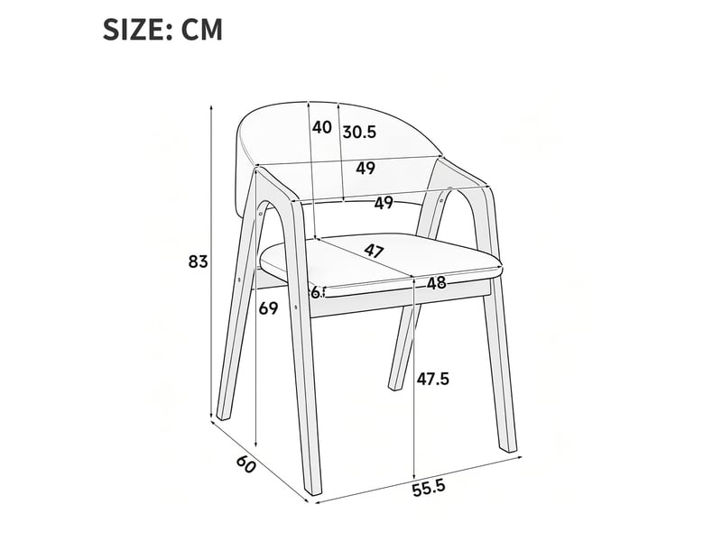  Chaise de salle à manger lot de 4 avec accoudoirs, dossier incurvé et assise rembourrée en lin et bois naturel et beige  - Conforama C