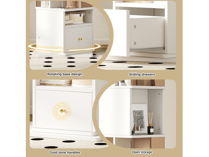  Vitrine rotative avec rangement multifonction en mdf et verre trempé blanc et marron 50 × 50 × 160 cm  - Conforama E