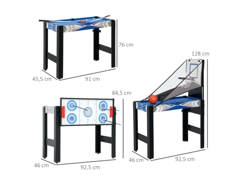 Table de jeu 5 en 1, billard, ping-pong, hockey, basket, tir à l’arc, mdf, bleu - Conforama C