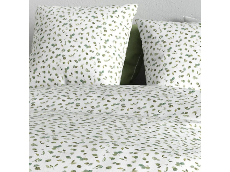  Parure housse de couette 260x240cm + 2 taies motif petites feuilles blanc et vert 100% coton - lazare LAZARE - Conforama D