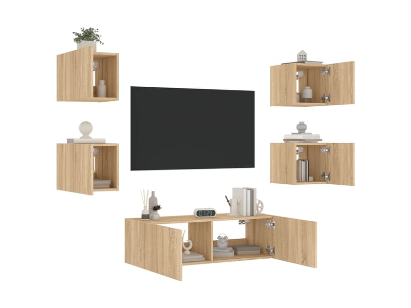 Meuble tv - banc tv - meuble de rangement muraux 5 pcs avec lumières led chêne sonoma - Conforama E