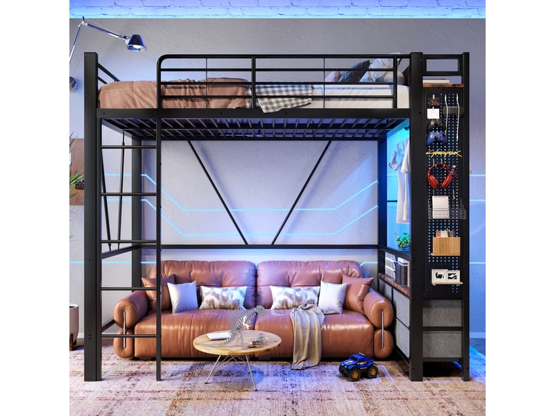  Lit mezzanine 90x200cm coloris noir led métal lit enfant noir - Conforama B