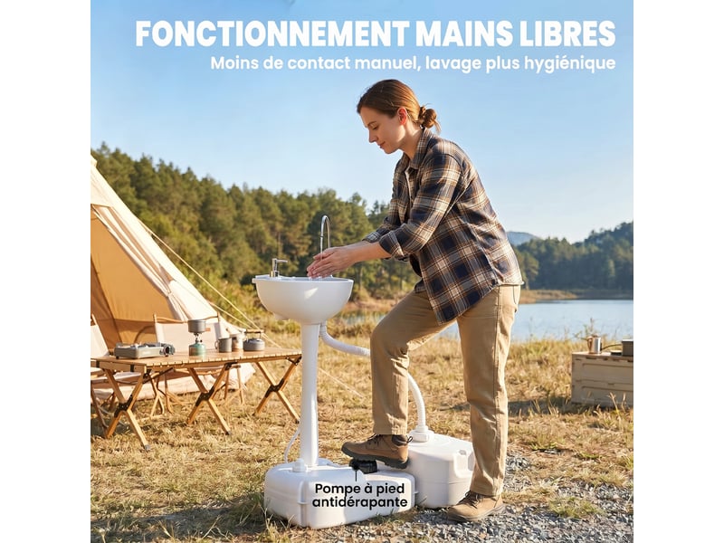  Évier à main portable station de lavage camping jardin extérieur voyager avec d'eau réservoir 17l gris  - Conforama E