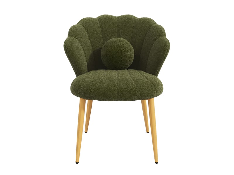 Fauteuil lot de 2 style coquillage avec coussin décoratif et patins réglables, teddy vert, 60 × 62,5 × 83 cm - Conforama E