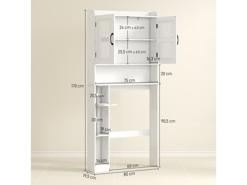  Meuble wc dessus de toilette meuble salle de bain avec porte-papier 80x19,5x170cm blanc et placard à porte double  - Conforama C