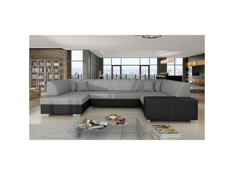  Canapé panoramique en u gris &amp; noir convertible 6 places havane avec couchage spacieux  - Conforama B