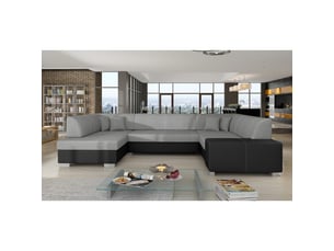 Canapé panoramique en u gris & noir convertible 6 places havane avec couchage spacieux
