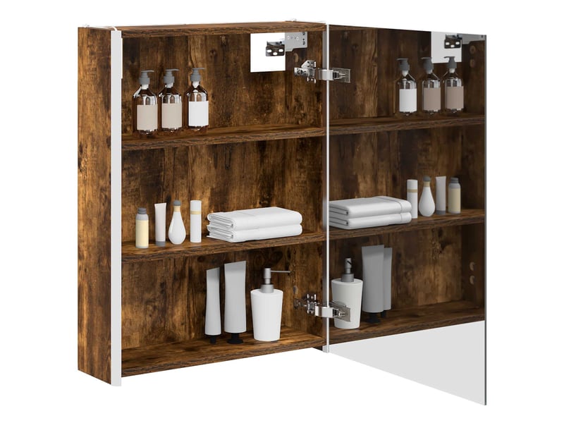  Armoire miroir salle de bain, meuble de rangement chêne fumé 53.5x15.5x70 cm  - Conforama C