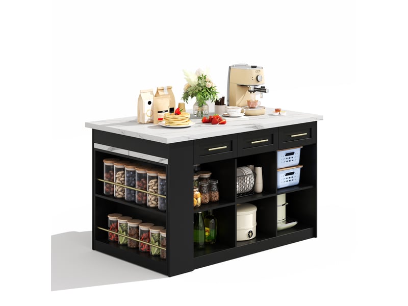  Îlot de cuisine multifonction noir avec table extensible 150cm  - Conforama A