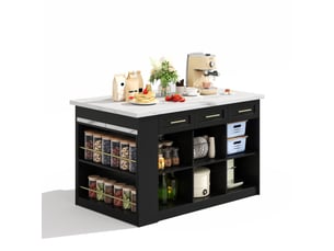 Îlot de cuisine multifonction noir avec table extensible 150cm