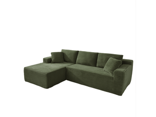 Canapé d’angle modulaire 4 places avec méridienne et coussins amovibles, en mousse et ressorts vert