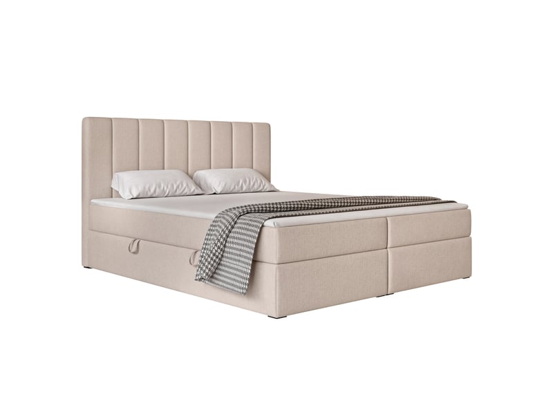  Lit coffre leo - 160x200 cm - avec matelas et surmatelas - tissu tissé chiné - beige clair LEO - Conforama A