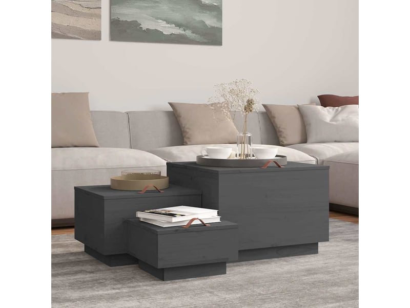  Boîtes de rangement et couvercles 3 pcs gris bois massif de pin  - Conforama B