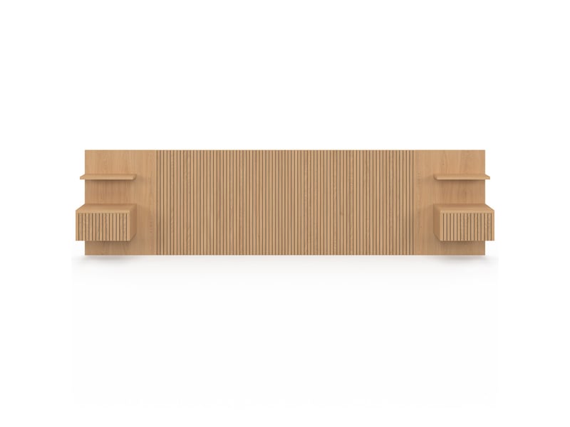  Tête de lit suspendue juliette 240 cm avec chevets + tiroir effet lattes tasseau bois  - Conforama C