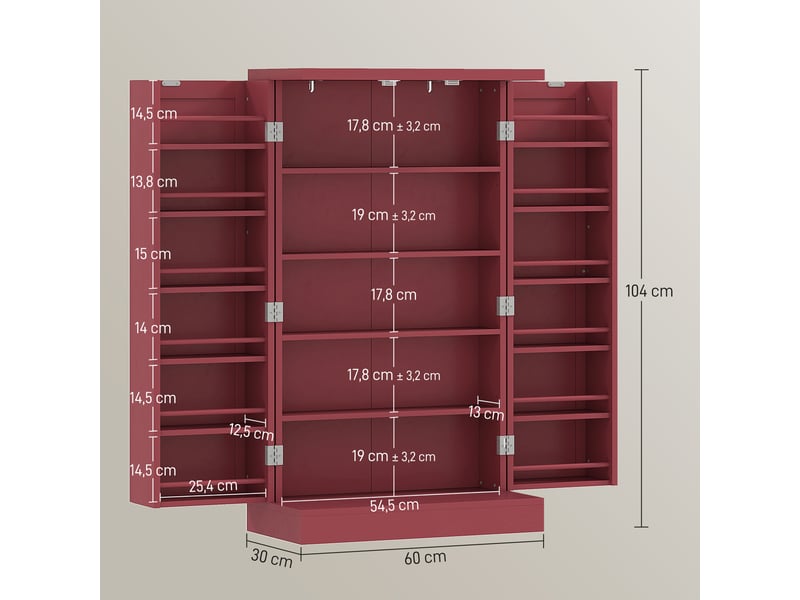  Armoire meuble de cuisine garde-manger 2 portes avec 5 étagères et 12 porte-épices - rouge - 60 x 30 x 104 cm  - Conforama C