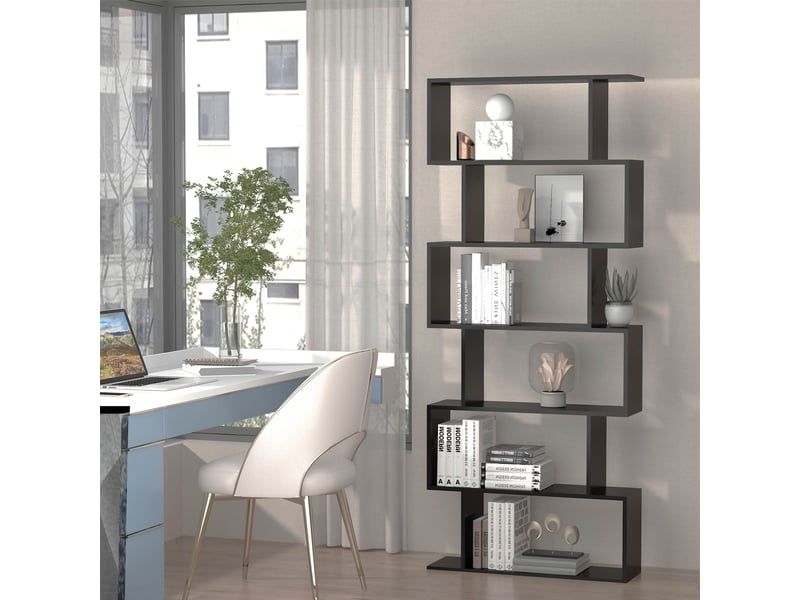  Bibliothèque moderne à 6 étagères pour salle à manger, salon ou bureau, 80 x 23 x 192 cm, noire  - Conforama D