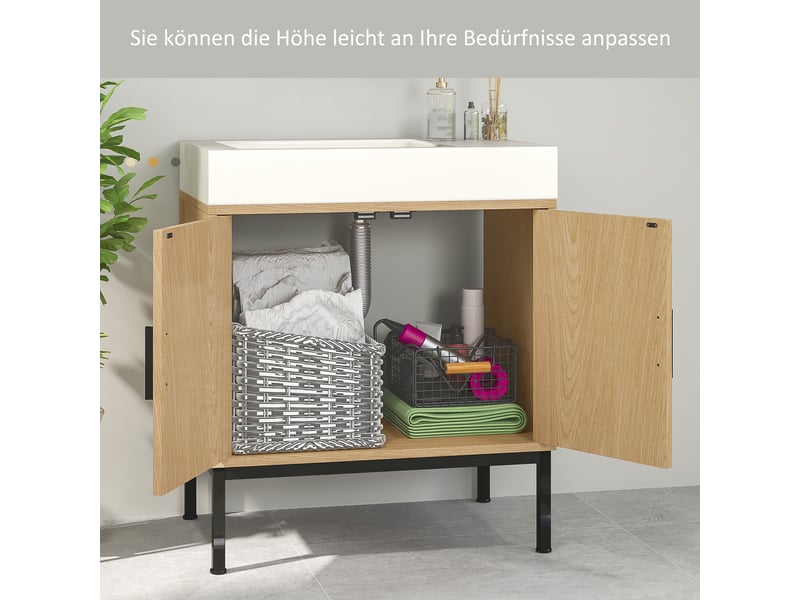 Meuble sous vasque style bohème, effet chêne et rotin, découpe en u, 60 x 39 x 60 cm  - Conforama W