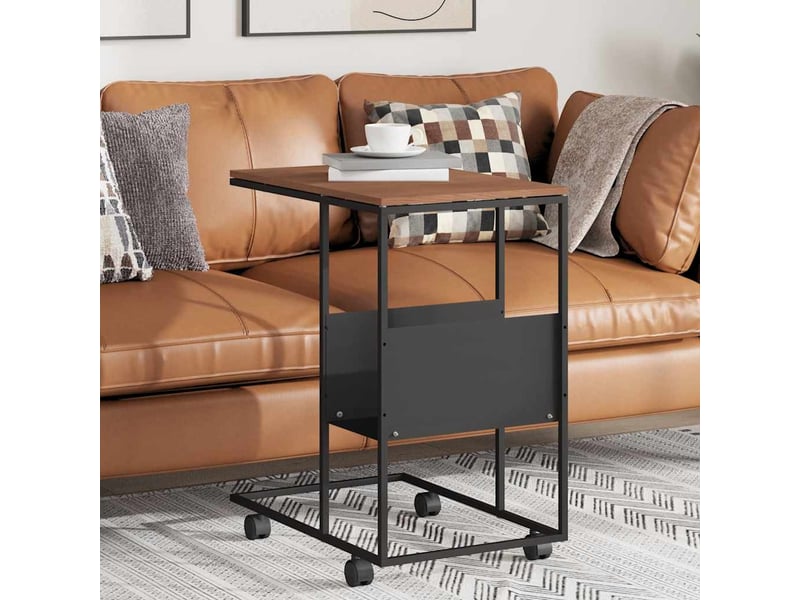  Table d'appoint | bout de canapé table basse avec roues marron 55x36x63,5 cm bois d'ingénierie shl8410  - Conforama B