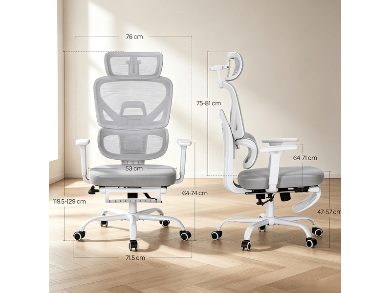  Chaise de bureau ergonomique grise avec repose-pieds réglable et appui-tête 3d  - Conforama C