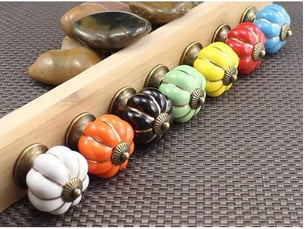 Jeu de 10 poignées en céramique pofet, en forme de citrouille vintage pour les tiroirs d'armoire, décoration pour la maison, couleur jaune.