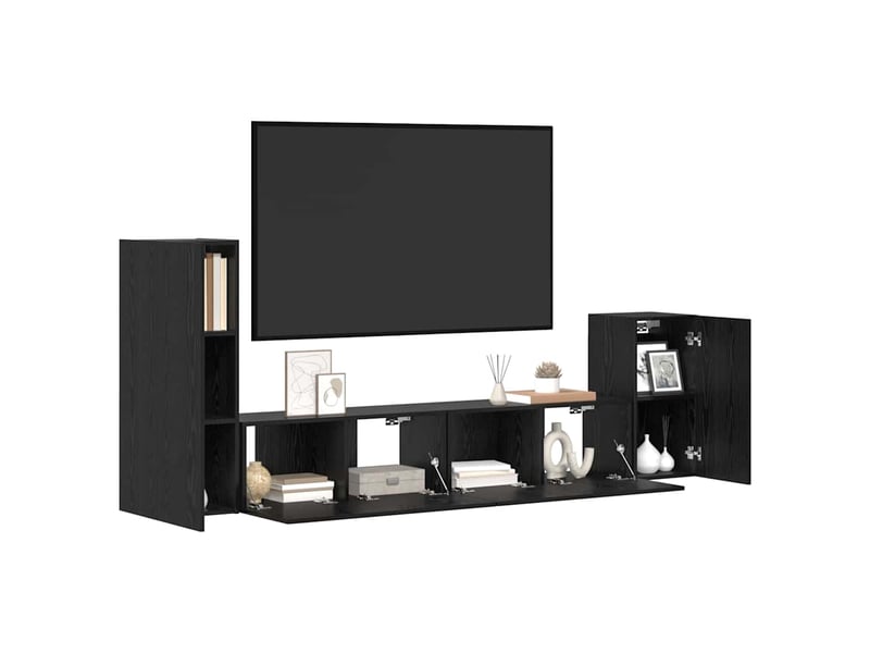  Meuble tv - banc tv - meuble de rangement mural 3 pcs chêne noir bois d'ingénierie  - Conforama C