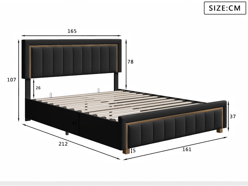  Lit coffre 160x200 cm - tiroirs et led rgb - lit velours - usb type-c - tête de lit avec rangement  - Conforama C