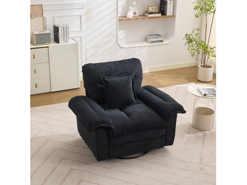  Fauteuil pivotant 360° 1 place noir en tissu, coussin de soutien et assise généreuse pour lire chez vous  - Conforama B