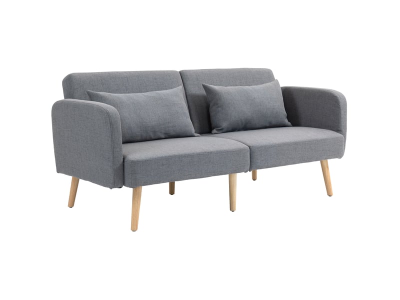  Canapé droit convertible 3 places en polyester gris, dossier 3 positions et accoudoirs réglables, pour petits espaces  - Conforama A