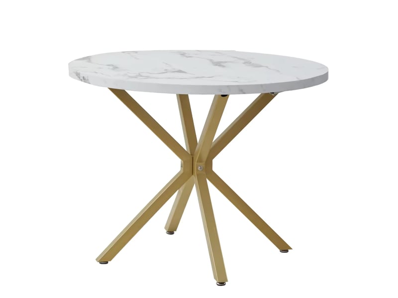 Table à manger ronde ø 100 cm pour 2 à 4 personnes, effet marbre blanc et doré - Conforama A