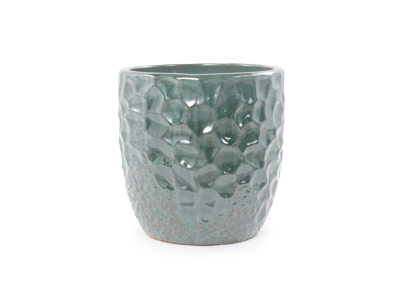  Pot de fleurs rond 38 x 38 x 38 cm vert foncé en céramique, avec trou d'évacuation pour grandes plantes  - Conforama E