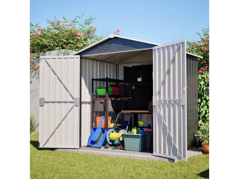 Abri de jardin en métal 185,4 x 142,3 x 185 cm, rangement extérieur avec double porte verrouillable, 4 aérations, fondation incluse, gris Luxe haut de gamme - Conforama D