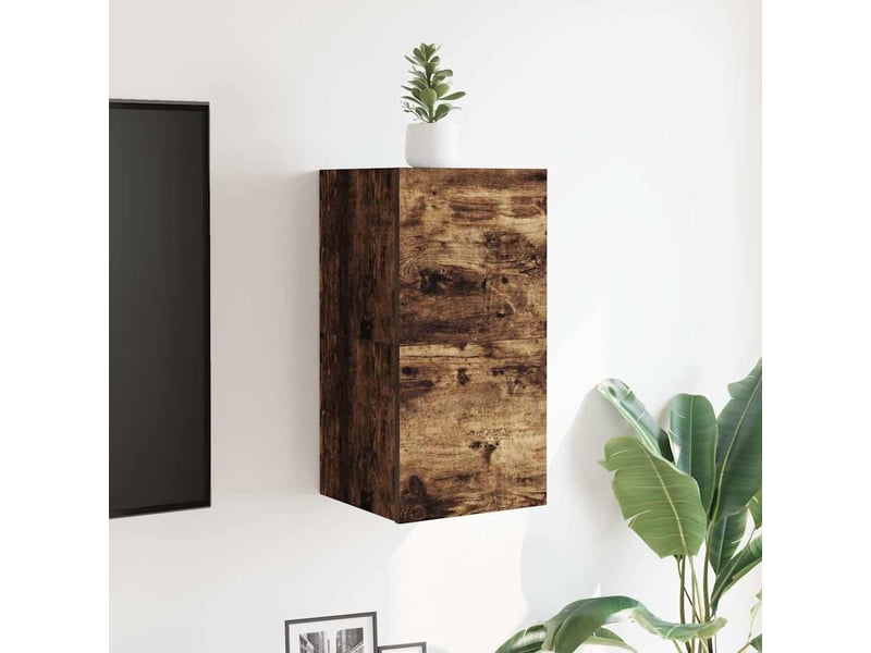  Lot de 2 meuble tv mural, meuble tv suspendu chêne fumé 30,5x30x30 cm  - Conforama D