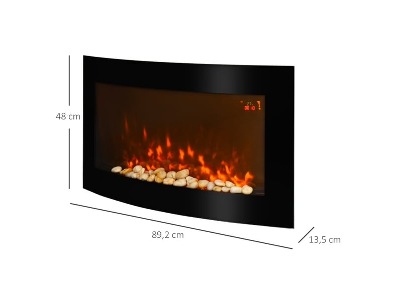  Cheminée électrique murale 89,2 x 13,5 x 48 cm noire en verre et métal, chauffage 10002000 w  - Conforama C