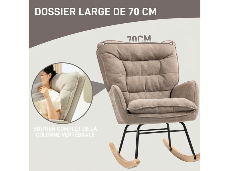  Fauteuil à bascule marron en tissu aspect chenille, fauteuil d'allaitement confortable avec accoudoirs, charge 120 kg, 71x98,5x97 cm  - Conforama W