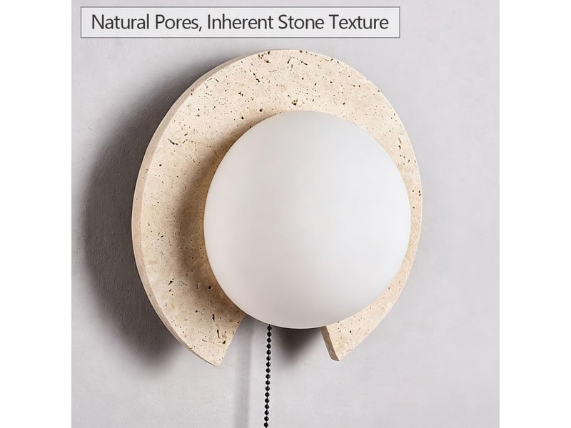  Applique murale style wabi-sabi travertin jaune interrupteur à tirette d21.5cm  - Conforama E