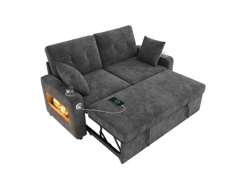  Canapé convertible 2 places 141,5x131x83,5 cm avec led et usb gris  - Conforama A