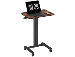 Bureau assis-debout, table pour ordinateur portable, hauteur réglable, 4 roulettes, 65 cm x 48 cm x 108 cm, marron et noir