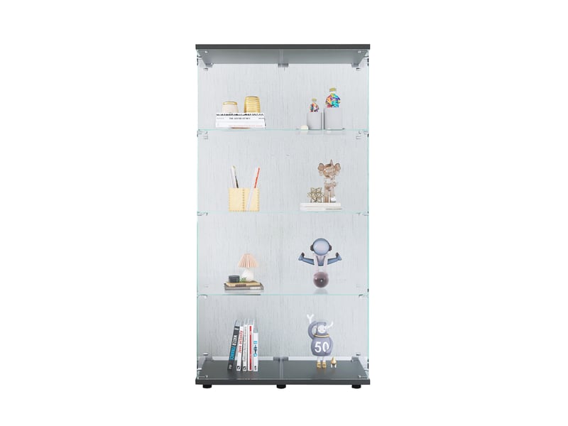 Vitrine en verre–vitrine armoire pour collection–4 niveaux– 2 portes–serrure de sécurité–verre trempé–80×36×164cm–noir - Conforama A