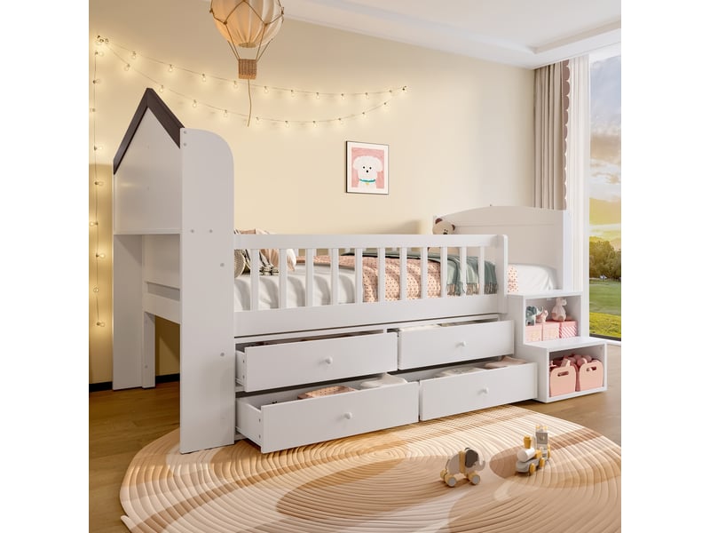  Lit demi-haut en pin blanc 90x200 cm  - Conforama E
