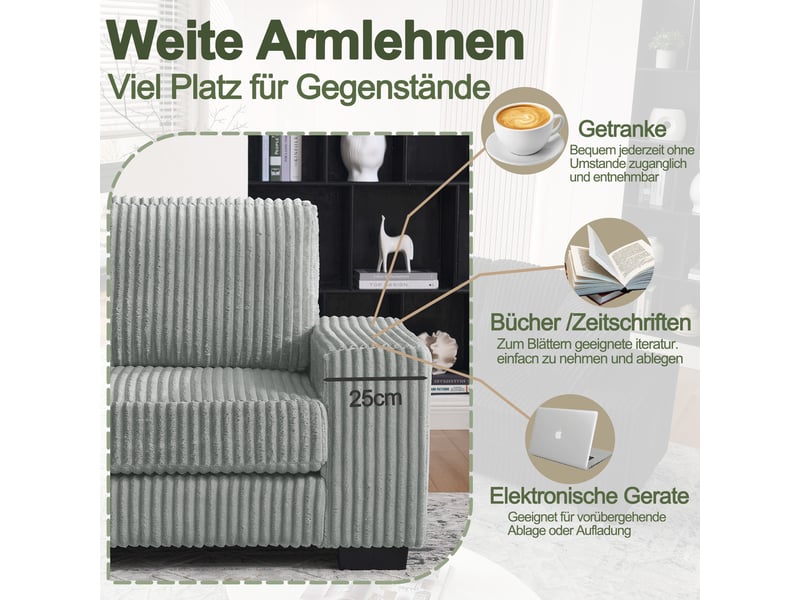  Canapé d'angle, canapé modulable, 4 places, en velours tricoté, gris, 2 coussins inclus, 256,5 x 133,5 x 89 cm, avec pouf  - Conforama D