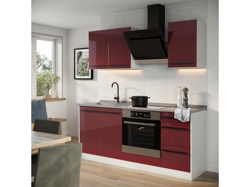  Vicco cuisine, rouge brillantblanc, 180cm plan de travail marbre  - Conforama C