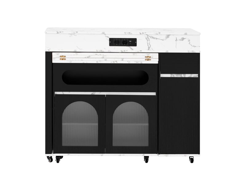 Îlot de cuisine extensible 110,5x50,5x95,5 cm à roulettes avec prises mdf noir - Conforama A