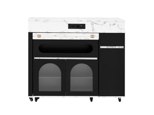 Îlot de cuisine extensible 110,5x50,5x95,5 cm à roulettes avec prises mdf noir