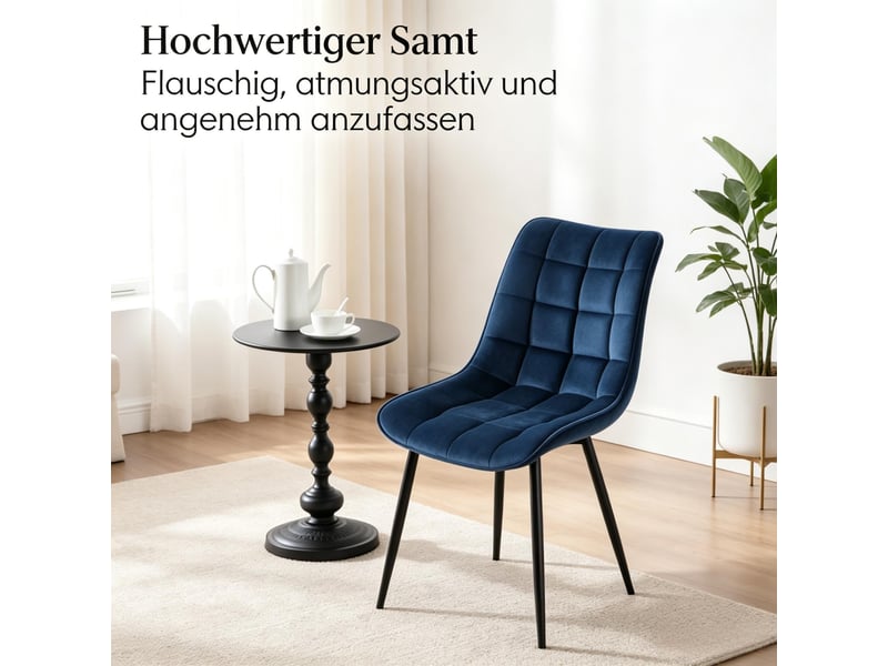 Lot de 2 chaises de salle à manger,46x39x85,5 cm,velours et métal,bleu - Conforama E