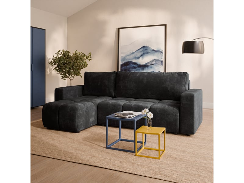 Canapé d'angle ramil, tissu chenille noir - Conforama B