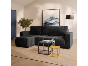 Canapé d'angle réversible convertible MASSENO 3 places Tissu noir avec coffre de rangement