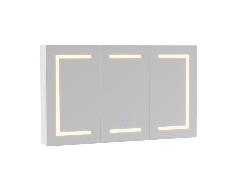 Armoire de toilette led 3 portes - 90 x 15 x 65 cm-blanc - meuble de salle de bain avec éclairage 3 couleurs, antibuée et prise - Conforama A