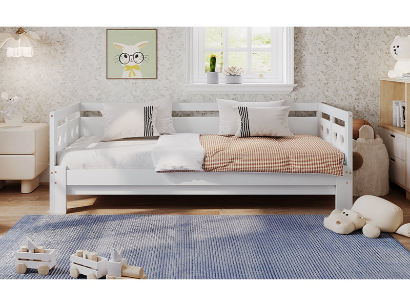  Lit gigogne 90 × 190 cm 2 places avec 2e couchage et design coeur, sans matelas, en bois, blanc  - Conforama C