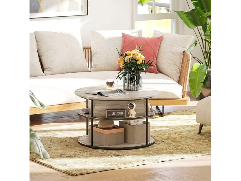  Table basse ronde 80x80 cm plateau relevable panneau de particules chêne  - Conforama C