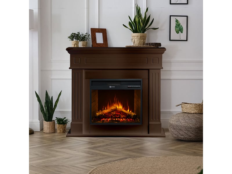  Cheminée électrique sur pied cambridge avec effet flamme 110 x 100 x 36 cm en bois de noyer  - Conforama B